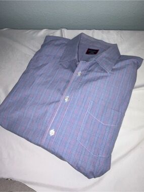 Men's Classic Button-Up Shirt in Light Blue with Red Check